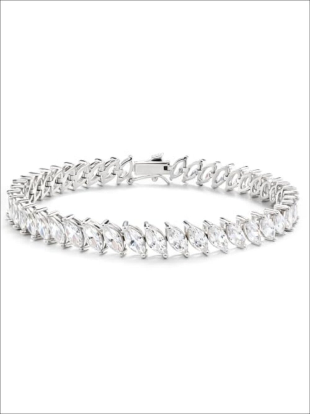 18K White Gold Plated Marquise Cut CZ Tennis Bracelet 7.5" Bridal Wedding
